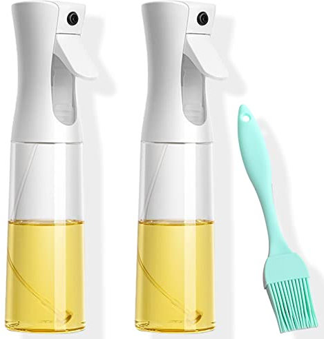 Detontek 2 Stück Olivenöl-Sprühflasche，200 ml Speiseöl-Sprühflasche， Speiseölsprühe, BBQ Kochen Sprühflasche, Ölspray zum Kochen mit Silikonbürsten für Kochen, Backen, Grillen, Braten, Salat