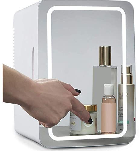 Mini réfrigérateur 8L Beauty Frigo avec lumière LED 2 en 1 miroir de maquillage réfrigérateur de soins de la peau, refroidisseur portable compact pour chambre à coucher bureau dortoir voiture -