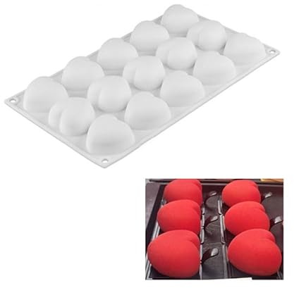 zalati Moule de cuisson pour gâteau mousse 15 cavités en silicone de qualité alimentaire 3D anti-adhérent pour fabrication de gâteaux à dessert et chocolat - Style cœur