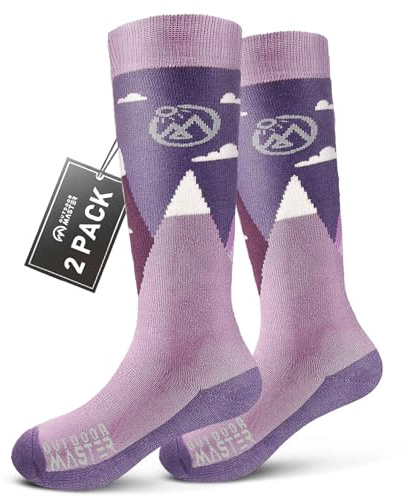 OutdoorMaster Merino Wool Ski Socks for Kids, Unisex Boys, Thermal Winter Warm Snowboarding Socks for Cold Weather