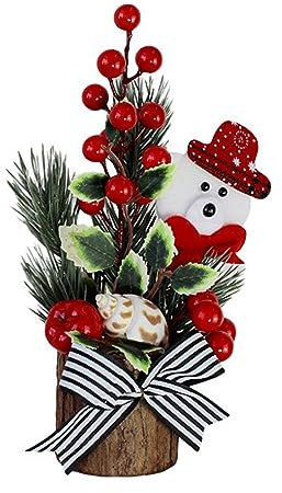 MINGZHE Künstlicher Weihnachtsbaum, Mini-Topf-Desktop-Dekor-Weihnachtsbaum mit Roten Beeren, Weihnachtsschmuck für Heimdekoration, Desktop-Party(10-Zoll-Schneemann)