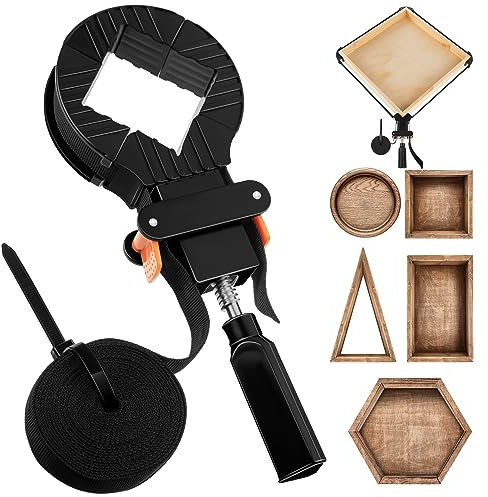 Feekoon 13 FT Belt Band Strap Clamps for Woodworking, Quick Release Band Clamps with 4 Corner Claws, Thick and Sturdy Belt Clamp, Adjustable Picture Frame Clamp Tool(1 Pack)