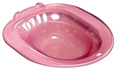Generic Elderly Toilet Seat Basin Women Sitz Bath with Drain Holes Wide Seating Area 39cmx36cmx12cm Portable for Standard Toilets and Commode Chair, Pink