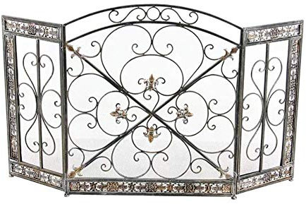 Écrans de cheminée pliants - Couverture de Protection Contre Les étincelles de sécurité en Fer forgé à 3 Panneaux, Accessoires de décoration de cheminée pour Foyer extérieur The New