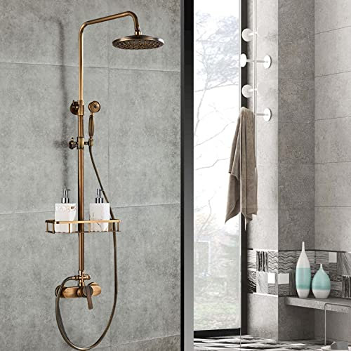 Antik Retro Handbrause Duschsystem Duschkopf Rund Regendusche Brause Mit Lagerregal DuschsystemGold