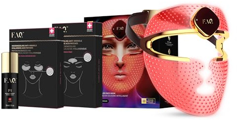 FAQ 202 mascarilla LED + sérum de luz roja + pack de parches de microagujas | Mascarilla LED, 8 colores, Luz roja, Infrarrojo cercano, Parches de microagujas, Ácido hialurónico, Parches para la frente