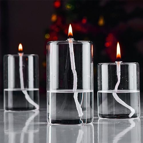 YKSJDFH 3 PCS Einfache Glas Kerosinlampen - Öllampen für den Innenbereich Große Öllampe Laterne Notbeleuchtung Klarer Hurrikan Lampe Klassisches Glas Öllampe für Home Tabletop Portable Petroleumlampen