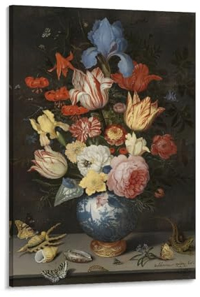 Balthasar Van Der Ast,Chinese Vaas Met Bloemen, Schelpen En Insecten,art Prints Poster Print Decorative Painting Canvas Wall Art Living Room Posters Bedroom Painting 20x30inch(50x75cm)
