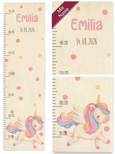 Kinder - Einhörner - Einhorn Messlatte Kinderhöhenmesser mit Einhorn-Motiv Kindermesslatte Einhornliebhaber - 90-150 cm - Holz - größe kinderzimmer von geburt zur mädchen kind größen