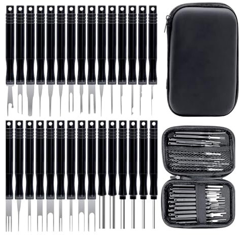 Xmart 30 Piezas Kit de Herramientas de Extracción de Terminales de Conector de Cable de Coche Extractor de Terminales Eléctricos con Cubierta Protectora Reparación de Cables de Coche