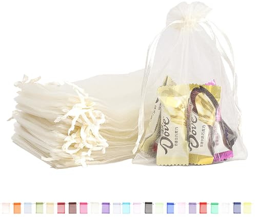 100 Stück Beige Organzasäckchen Geschenkbeutel,10x15cm Kleine Geschenk Organzabeutel Organza Beutelchen mit Kordelzug Sie als Hochzeit Bonbonsbeutel,Schmuckbeutel,Weihnachtsgeschenke,Geburtstag Party