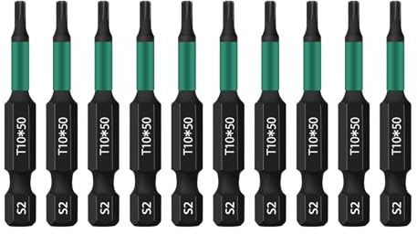 UBESTHS Torx Bit T10, Schraubendreher Bits Set 10 Stück, 1/4 Sechskantschaft, 50mm Länge mit Box