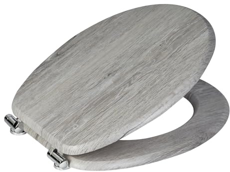 Showerdrape Grey Oak Wood Effect Toilet Seat - Soft Close Chrome Hinges Comfortable Easy to Clean and Install with Universal Fittings Norfolk