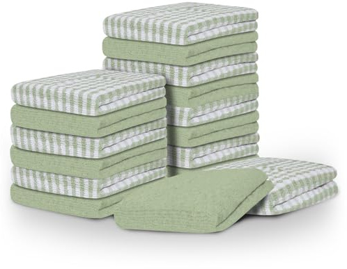 GC GAVENO CAVAILIA 16 Pieces Kitchen Towels for Cleaning (46x65 Cm) - Polycotton Quick-Dry Dishcloths Reusable Tea Towel - Super Absorbent Chef Towels - Home & Commercial Use - Sage Green