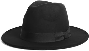 Zylioo Sombreros estilo fedora de fieltro 2XL/XL para hombres y mujeres, M/S, sombrero de vestir de ala ancha, sombrero Panamá cálido, sombrero de jazz de estilo bohemio, negro (Ribbon-Black), Small