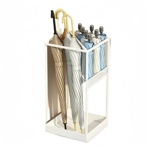Umbrella stand, square umbrella stand, modern design umbrella stand with removable water collection tray, 50*25cm umbrella stand for home office corridor, space saving umbrella stand for entrance(Whit