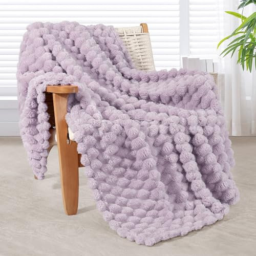 Whale Flotilla Couverture Polaire Douillette avec Motif Jacquard 3D, Jeté de Canapé, Couverture Exquise Douce et Chaude pour Toutes Les Saisons, 130 x 150 cm, Violet