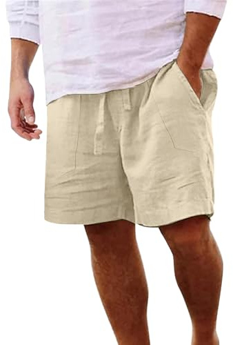 LVCBL Herrshorts och bermudashorts lätta sommarshorts i linne med fickor M-3XL, kaki, XL