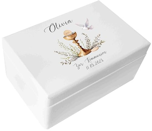 Creative Deco Weiß Personalisiert Kommunion Geschenke für Mädchen Jungen | Holzkiste | Kelch Motiv | Individuelle Geschenk Erinnerungsbox | Erstkommunion Deko