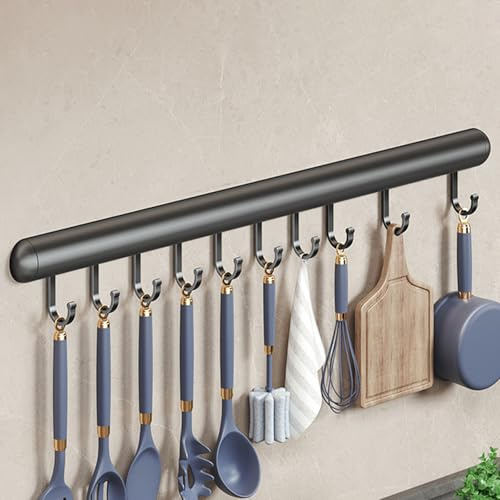 Peakjune Kitchen Utensil Hook Holder,Wall Mounted Kitchen Utensil Rack,Self Adhesive Utensils Hanging Rail,Sturdy and Rust-Proof,Suitable for Restaurant and Bathroom
