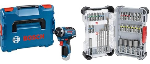 Bosch Professional 12V System Akku Bohrschrauber GSR 12V-35 HX (inkl. 2x L-BOXX-Einlage, 1x Gürtelclip, 1x Bithaltert) + 35x Extra Hard Schrauberbit‑ und CYL-3 Bohrer-Set (197 x 110,5 mm)