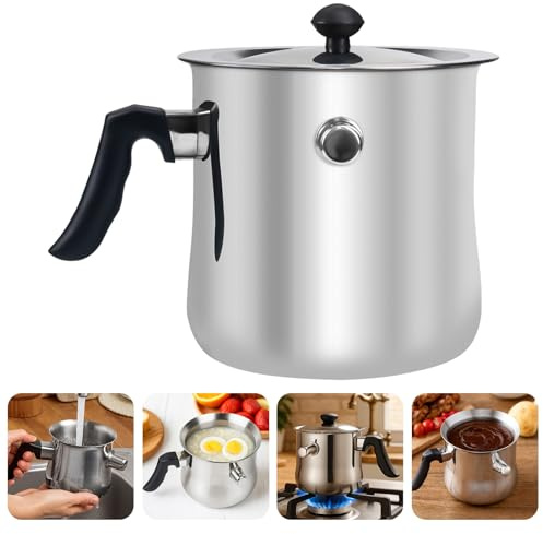 Hengrongshen 1.5L Milchtopf mit Deckel, Simmertopf mit Pfeife, Puddingtopf aus Edelstahl, Milchtopf Doppelwandig für Gas, Elektro und Induktion