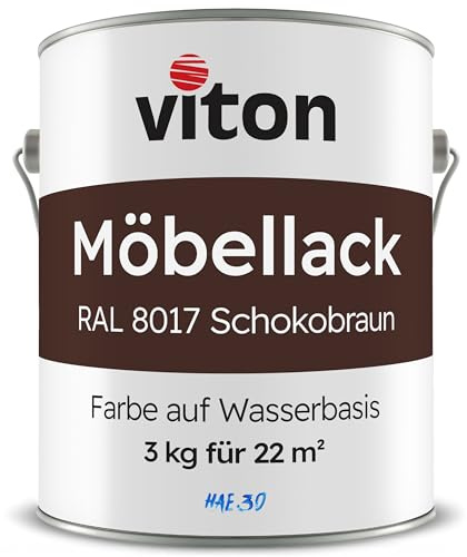 Viton Möbellack - 3 Kg (2,5 L) - Seidenmatt Dunkelbraun - Möbelfarbe auf Wasserbasis - HAE 30 - Schokoladenbraun RAL 8017