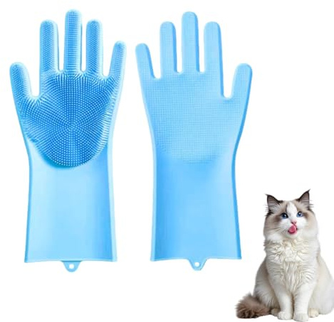 KEQAR 1 Paio di Guanti in Silicone per la Cura del Pelo di Cani e Gatti, Guanti Resistenti al Calore per Massaggio, Lavaggio e Rimozione dei Peli Blu