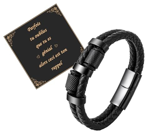 Juozyve Armband Herren Leder Schwarz : Geschenk für Ihn Armbänder Sohn Mann Burder Papa Lederarmband 19cm 21.5cm 23cm Herrenarmbänder Geschenke für Männer