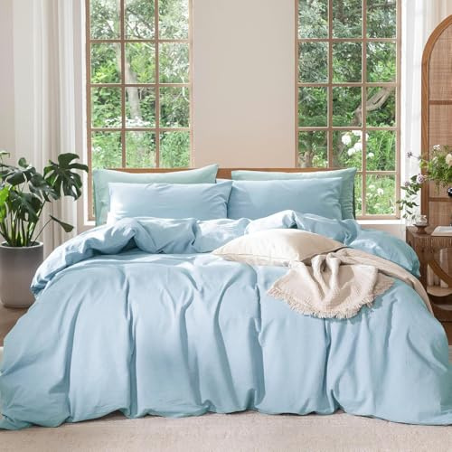 Boqingzhu Bettwäsche 135x200 cm Baumwolle 2tlg. - Himmelblau | 100% Baumwolle Bettwäsche-Sets mit Reißverschluss, OEKO-TEX Zert, Sicher, Weich, Atmungsaktiv, Blau Hellblau