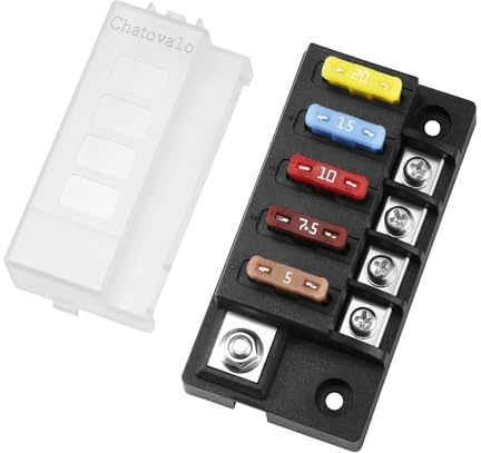 Chatovalo Kompakter 4-fach Sicherungshalter, 12V/24V/48V DC Sicherungsverteiler 150A, UL94 V-0, für Kfz, Wohnmobil und Boot