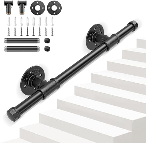 Handrails for Stairs, Stair Handrail for Indoor Outdoor 0.5M, Safety Wall Mounted Hand Rails Non-Slip Industrial Wrought Iron Banister Handrail (Black, 0.5M)