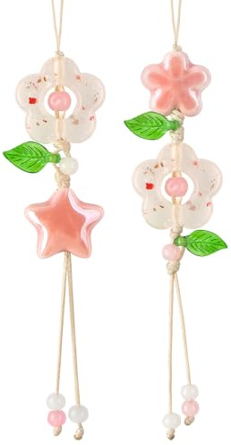 2 Stück Süße Handyanhänger Kawaii Keramik Blume Stern Blätter Handy Anhänger Handykette Ästhetisch Blumen Perlen Dekorativ Phone Charm Handy Schmuck Für Schlüsselanhänger Tasche Kamera Handyhüllen
