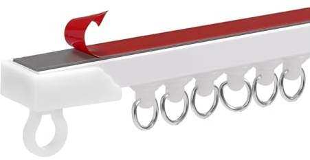 Vorhangschiene Selbstklebend für Decke oder Wand ohne Bohrstange für Schiebegardinen Raumteiler für Schlafzimmer & Badezimmer Weiß Verstellbar 1,0m-5,0m (Wand 4,4m/14,4ft)