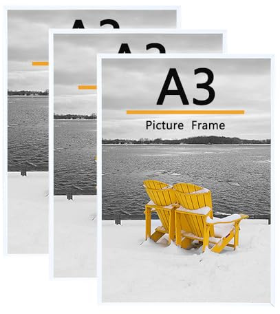 Baoee 3er Pack A3 Bilderrahmen, A3 Bilderrahmen Weiß für die Fotogalerie - Einschubleisten, horizontale oder vertikale Wandmontage
