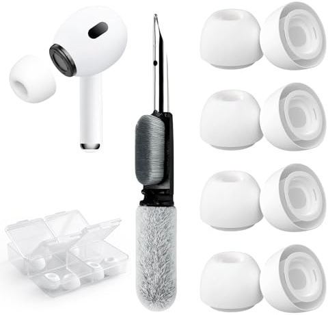 4 Paar Replacement Ear Tips Kompatibel mit AirPods Pro und AirPods Pro 2 mit Lärmreduzierung Loch, Silikon Ersatz Ohreinsätze Tragegefühl mit Reinigungsset und Tragbarem Aufbewahrungskasten(XS/S/M/L)