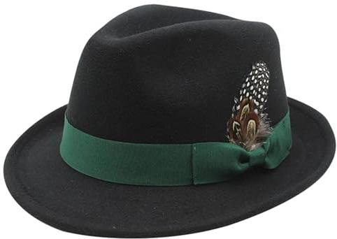 Soupliebe Trachtenhut Herren Bayerischer Hut - Mit Feder Und Kordel Tiroler Schmaler Krempe Jägerhut Edelweiß Filzhut Für Oktoberfest Bierfest Trachten Party Karneval Cosplay Schwarz