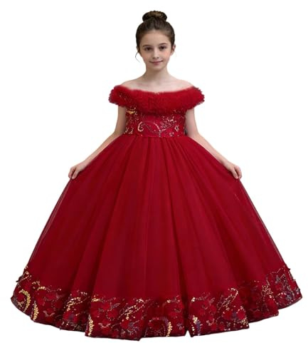 duxyoz Prom Dress Flower Girl Dresses for Weddings Evening Party Tulle Lace Dress Maxi Floor Length Dresses Embroidered Sleeveless Fuffy Swing Tutu Formal Communion Ball Gown 3-14 Years