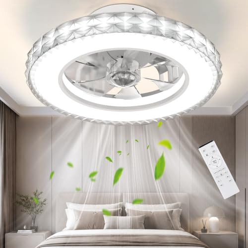 Ateroll Ventilador de Techo con luz 43.5CM, Ventiladores de Techo 25W, Regulable 3000K-4000K-6500K-RGB, 6 Velocidad del Viento con Control Remoto, Temporizador, Memoria de Luz, Ventilador Reversibles