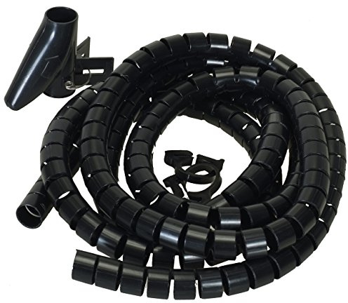 Alkan Kabelspirale schwarz Ø 25 mm 2,5 m mit Einziehhilfe | Schwarzer Kabelschutz mit Einziehhilfe/Einfädelhilfe, flexible Kabelspirale für Kabelbündelung und Kabelkanal