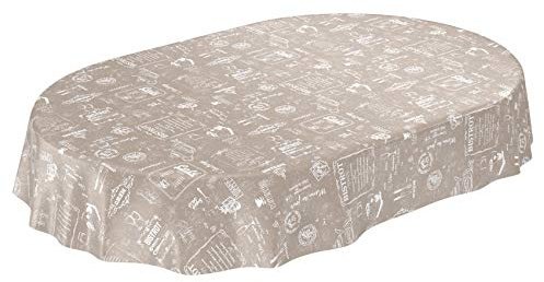 ANRO Wachstuchtischdecke Wachstuch Wachstischdecke Tischdecke abwaschbar Beige Bistro Retro Modern Oval wasserabweisend Gartentischdecke Meterware pflegeleicht Lotuseffekt 180x140cm