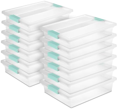 Sterilite 12-Pack Clip Box, Stackable Clear Plastic Bins with Latching Lids, Large - Writing, Arts or Crafts Supplies Storage Containers for Home, Office, Classroom and Workshop Organization
