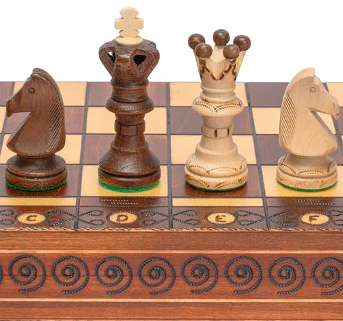 Husaria European International Holz-Schachspielset, Ambassador - 55 Zentimeter - Großes Schachspiel mit Handgefertigten Schachfiguren und gefilztem Klappbrett