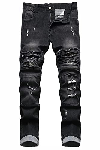 Baylvn Stretchjeans för män, smal passform, rivna, slitna, avslappnade, bekväma byxor, 50