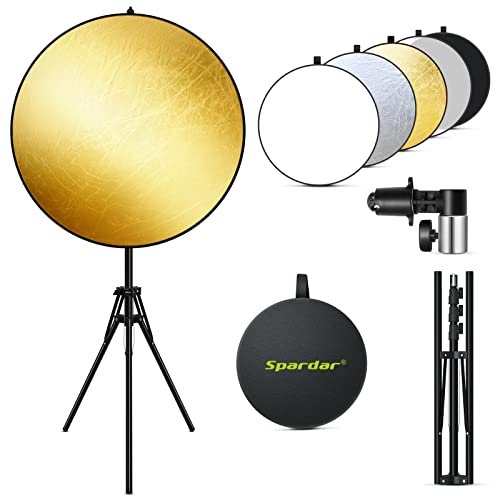 Spardar 5 in 1 Reflector with Holder, 43 in/110 cm Light Reflector Photography with Clamp and 200 cm Stand