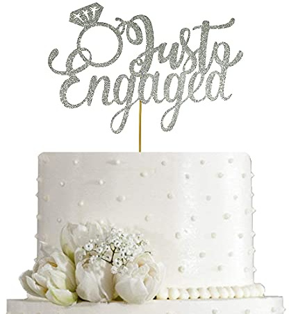 Just Engaged Cake Topper, We're Engaged Cake Topper for Engagement Party Decoration, Double Sided Silver Glitter
