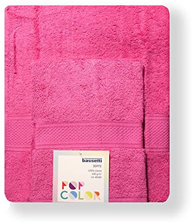 Bassetti - Set Asciugamani Da Bagno Viso e Bidet Coppia Asciugamani da Bagno con Ospite | 60x110 cm + 40x60 cm | Col. K1 - Fucsia