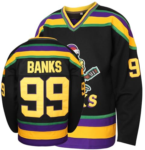 Adam Banks #99 Mighty Ducks Movie Hockey-Trikot, Weiß/Grün, Schwarz, XL