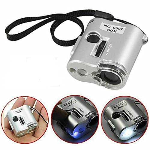 Multibao 60x Mini Pocket Magnifier with LED Light for Jewelry, Diamonds, Gems, Coins, Stamps Stationery Office Supplies