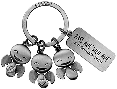 FABACH Schutzengel Schlüsselanhänger Happy-Trio mit Gravur - Auto Schlüsselanhänger Engel mit Botschaft Gravur für Autofahrer - Geschenk Glücksbringer Auto Führerschein - Pass auf dich auf